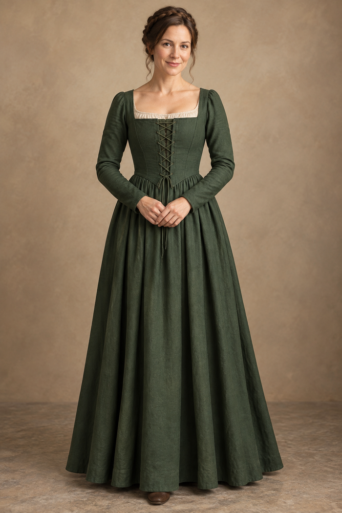 Renaissance-Inspired Laced Outer Gown design preview, front view