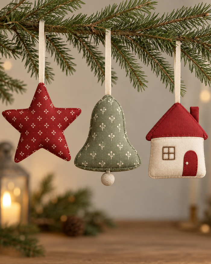 Front design preview of the sewn christmas ornaments.