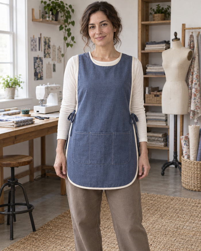 Front design preview of the side-tie cobbler apron.