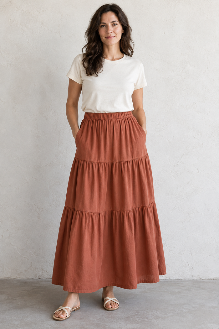 Front design preview of the tiered gathered skirt.