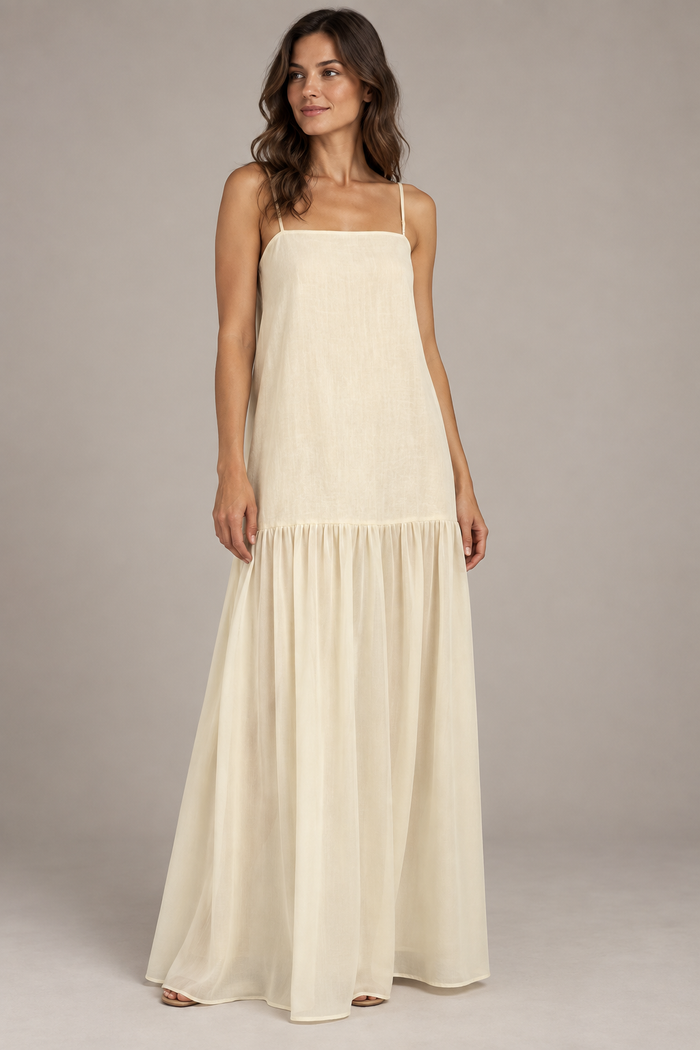 Drop-Waist Spaghetti-Strap Maxi Dress garment concept illustration