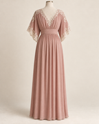 AI concept illustration of 1919 kimono-sleeve negligee, back view in dusty rose, on a mannequin.