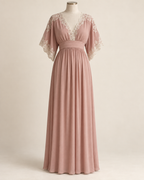 AI concept illustration of 1919 kimono-sleeve negligee, front view in dusty rose, on a mannequin.