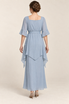 AI design concept: mist-blue party dress showing original square back and overlay, back.