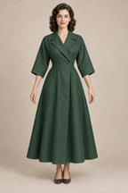 AI design preview: pine green color of the same fitted Coachman robe with a full flared skirt