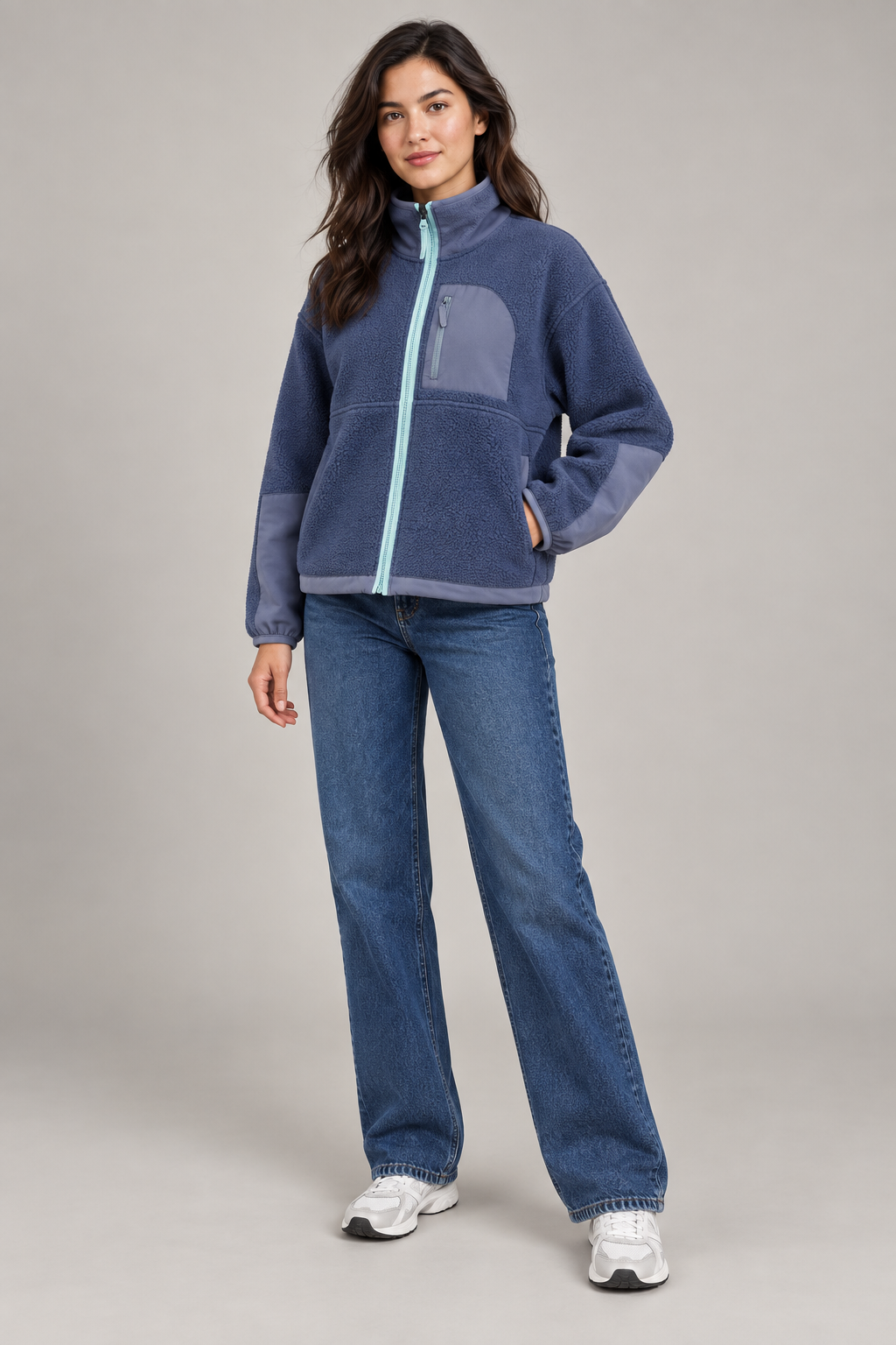 Color-Block Zip Fleece Jacket garment concept illustration