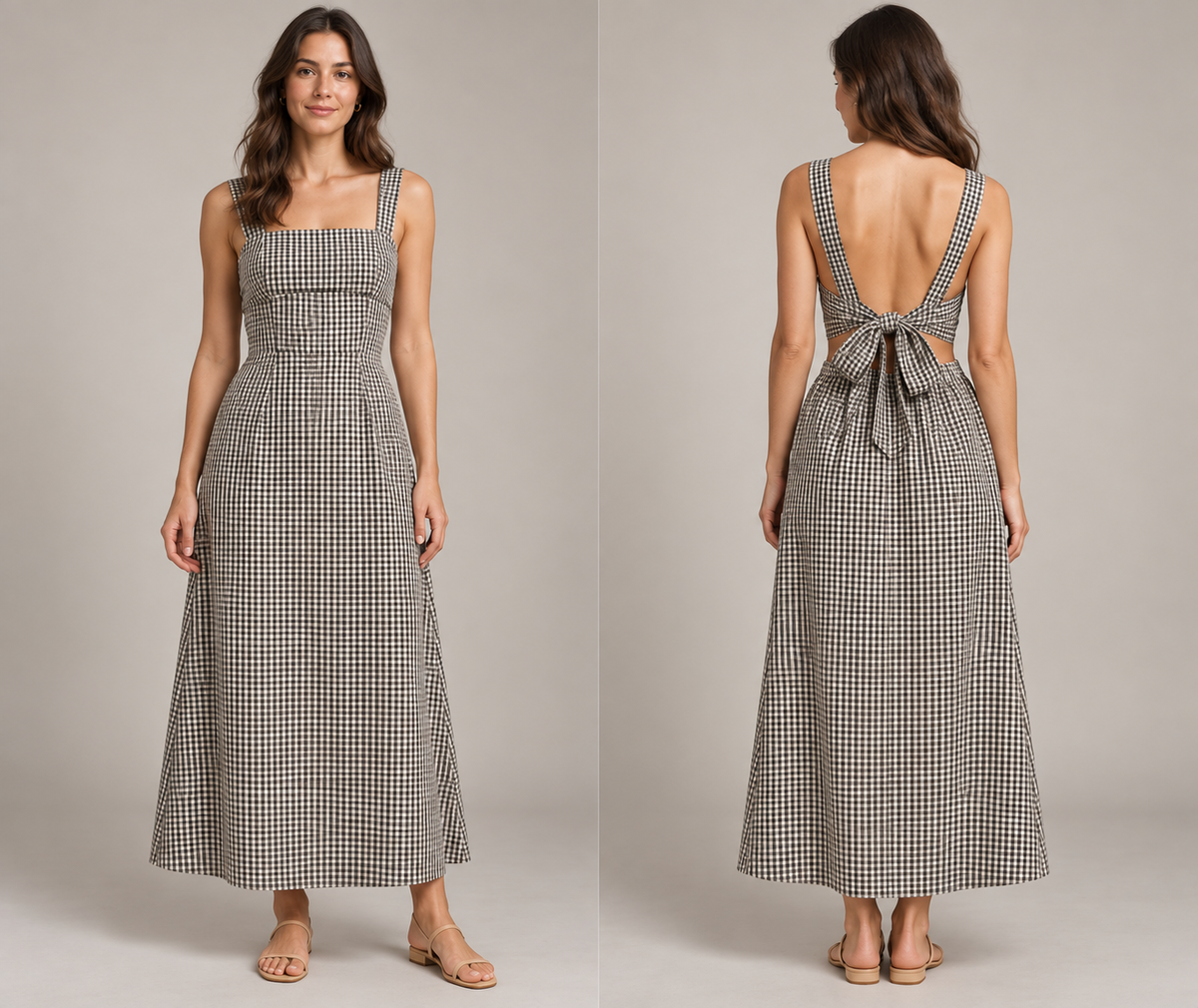 Square-Neck Tie-Back Dress garment concept illustration with front and back views
