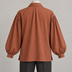 AI design preview: rear of terracotta pirate shirt with a single neckline pleat, dropped sleeve joins and full cuffed sleeves