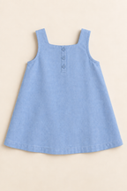 AI concept back view of a baby A-line sundress with a short tonal three-button opening