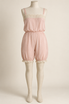 AI front preview of pink combination underwear with thin straps, lace upper band and gathered legs