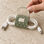 Design preview: rounded flap lifted to show the matching hook-and-loop patches and cream lining of the sage cord wrap.