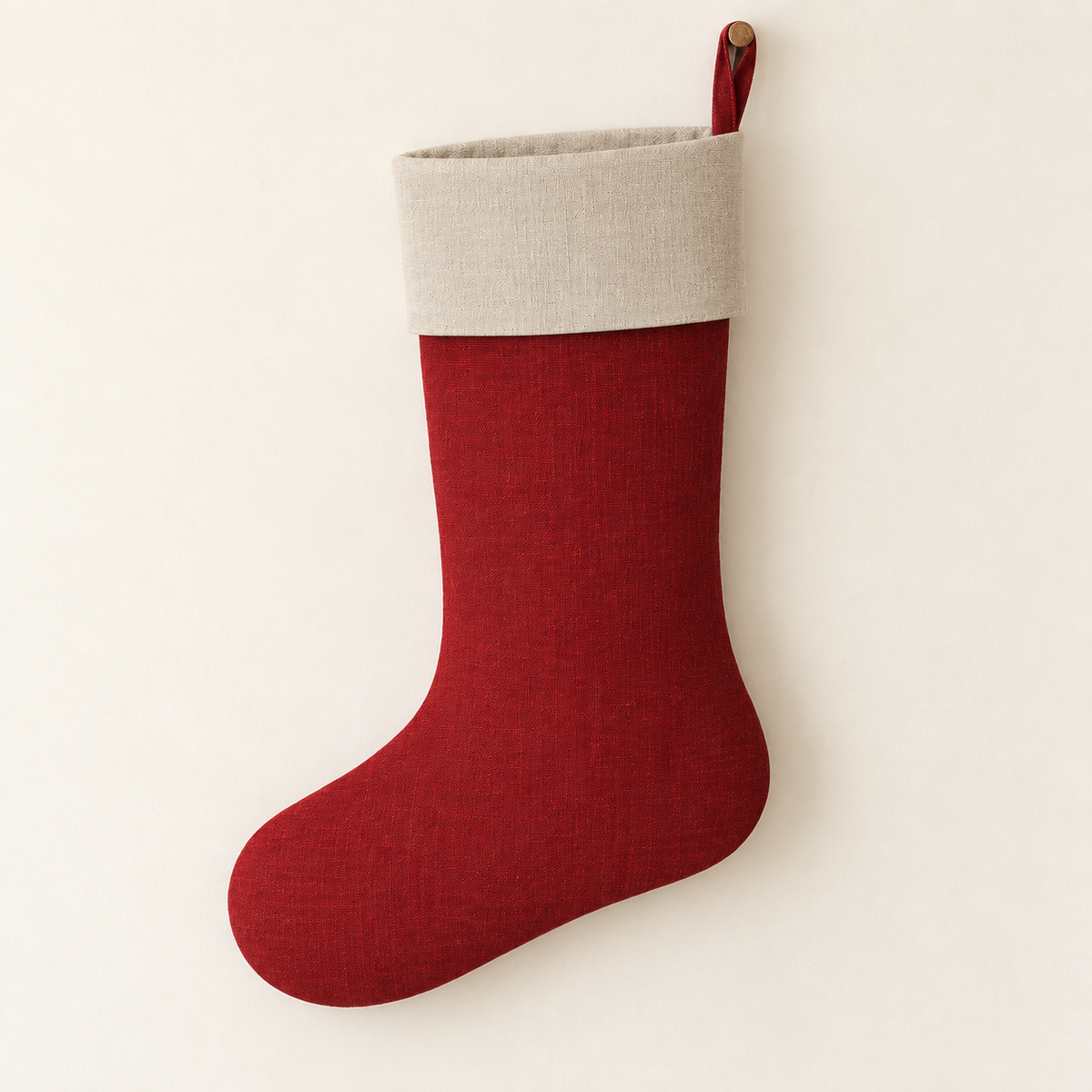 AI design preview: reverse side of the same cranberry stocking with plain body and oatmeal cuff