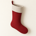 AI design preview: angled view of the same Christmas stocking showing the planned oatmeal lining inside the cuff