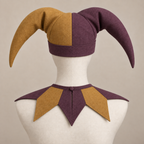 AI design preview: rear of the same jester hat and collar showing the crown seam and small back collar fastening