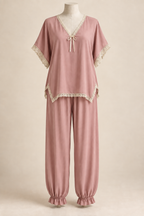 AI front preview of the same kimono-sleeve lounge pajama set in antique rose