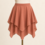 AI design preview: rear of copper-rose layered handkerchief skirt with level waistband and angular hems