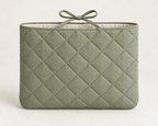 AI design preview: plain quilted rear of sage book sleeve with ivory lining visible along the top