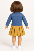 Back design preview of the doll denim jacket with a straight yoke and center seam