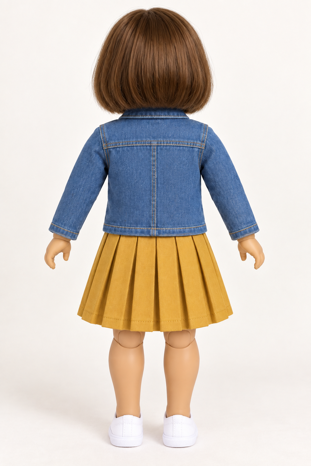 Back design preview of the doll denim jacket with a straight yoke and center seam