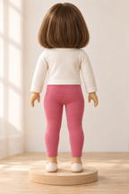 Back design preview of pink pull-on leggings on an 18-inch toy doll.