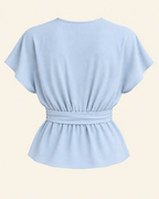 AI back preview of View A with plain round neckline, cut-on sleeves and a flat wrap band without a rear bow