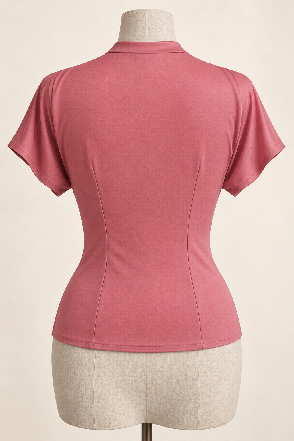 AI back preview of the rose pull-on blouse with a narrow raised neck band, short grown-on sleeves and waist shaping