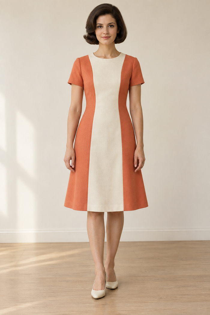 1960s-Inspired Panel Dress design preview on a model, front view
