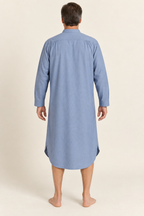 AI design preview: rear of the blue nightshirt showing a shoulder yoke, gentle fullness and plain long body