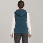 AI design preview: rear of the same petrol-teal fleece vest with a separate hood resting over a plain back