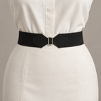 AI design illustration of belt View D with paired geometric front tabs and a small rectangular buckle