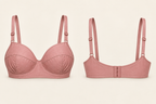 AI front and back previews of the shorter rose strapped bandeau with seamed cups, short fabric band and back hooks