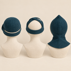 AI design illustration of the rear construction of the closed hat, open-crown visor and pointed hood