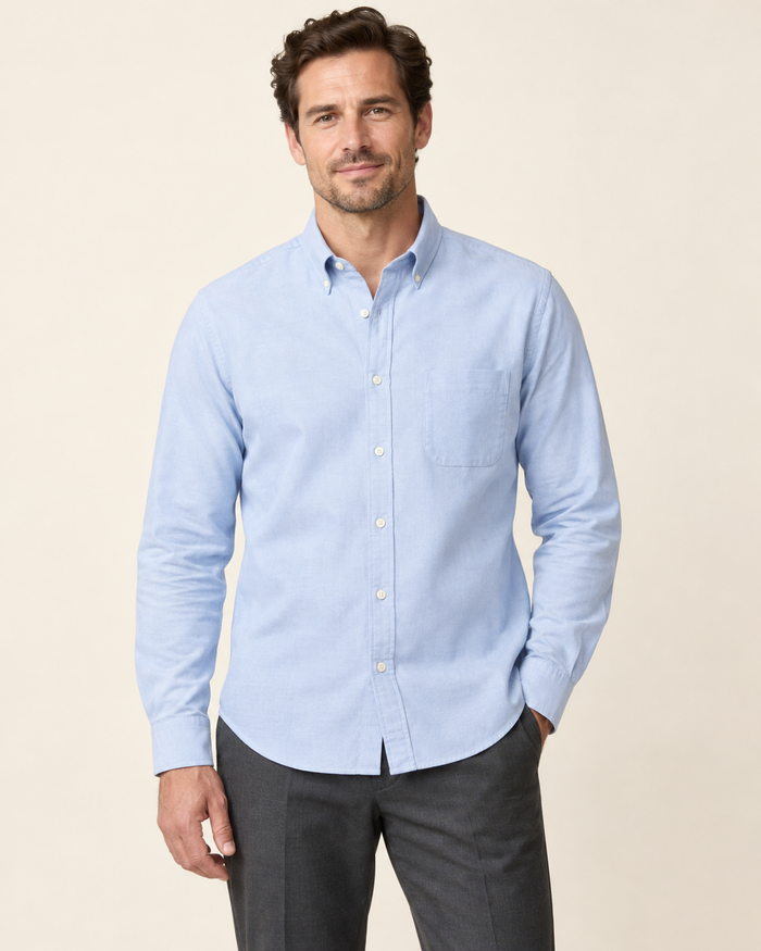 Front design preview of the men's collar-stand button shirt.