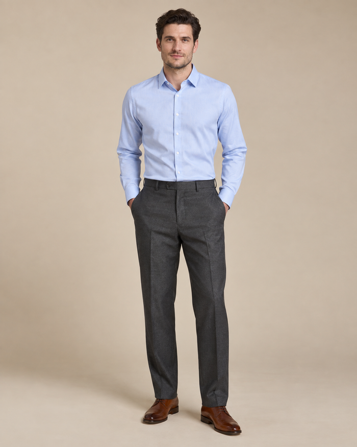 Front design preview of the men's tailored straight-leg trousers.