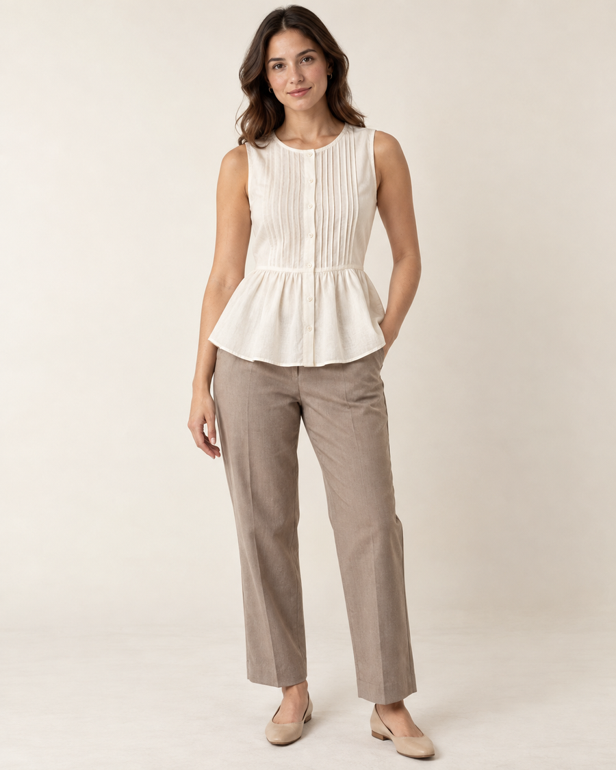 Front design preview of the pintuck peplum blouse.