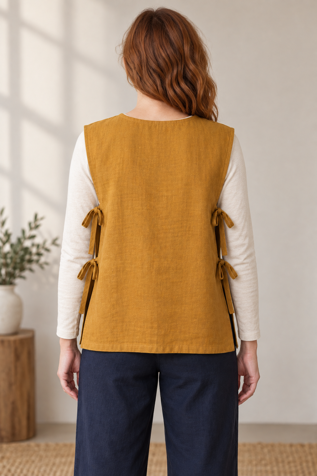 Back design preview of side-tie tabard vest.