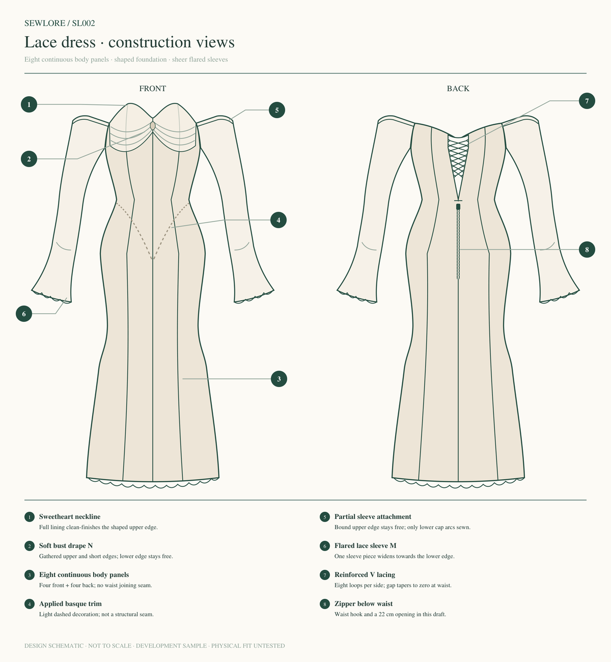 Lace Corset-Look Dress — Line drawing