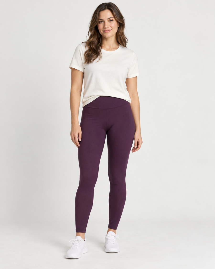 Front design preview of the stretch leggings with contoured waistband.