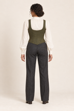 Back view of underbust vest design on a model