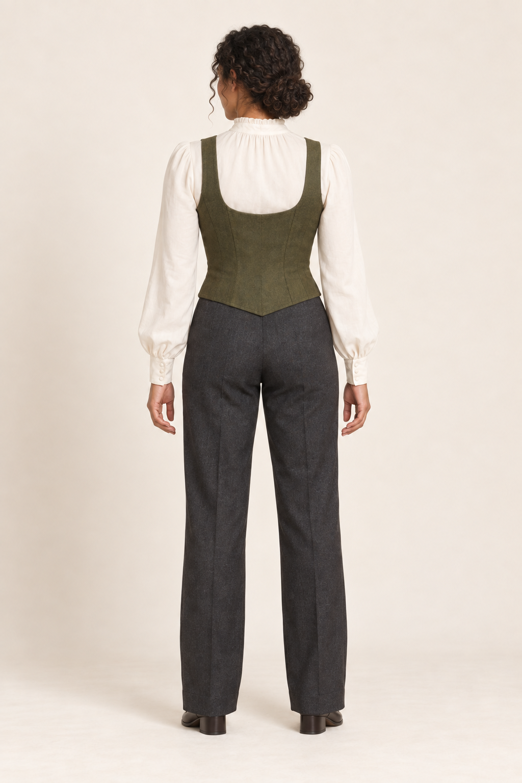 Back view of underbust vest design on a model