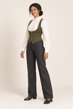 Three-quarter view of underbust vest design on a model