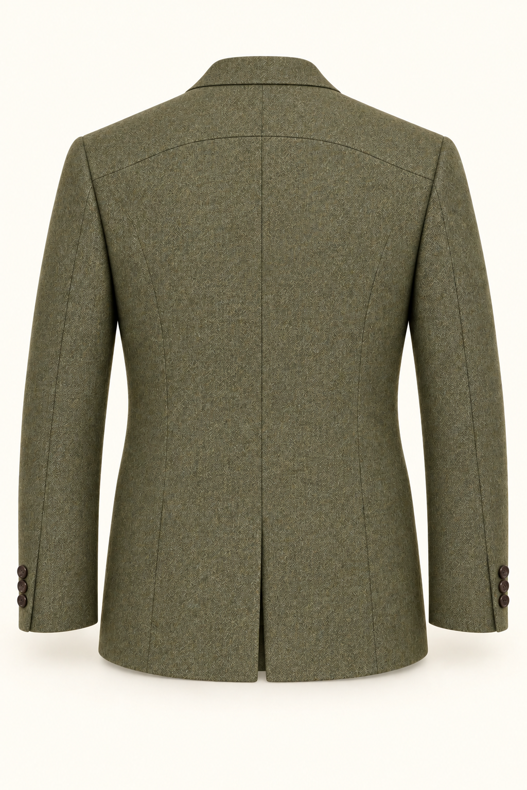 AI design preview: golf View B jacket back with a curved shoulder yoke, shaping seams and a center vent.