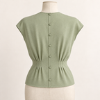 AI back preview of the sage blouse with a full button placket and grouped stitched waist tucks