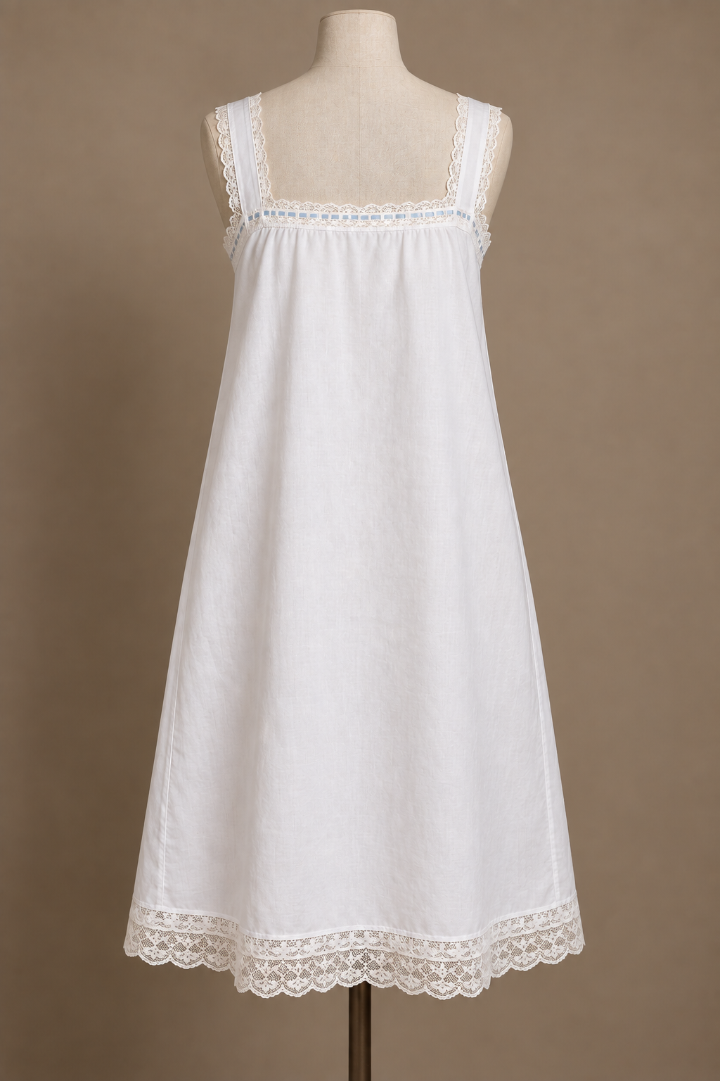 AI design preview: white chemise back with broad straps and square neckline