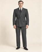 AI design preview: same double-breasted two-piece suit in charcoal grey, front