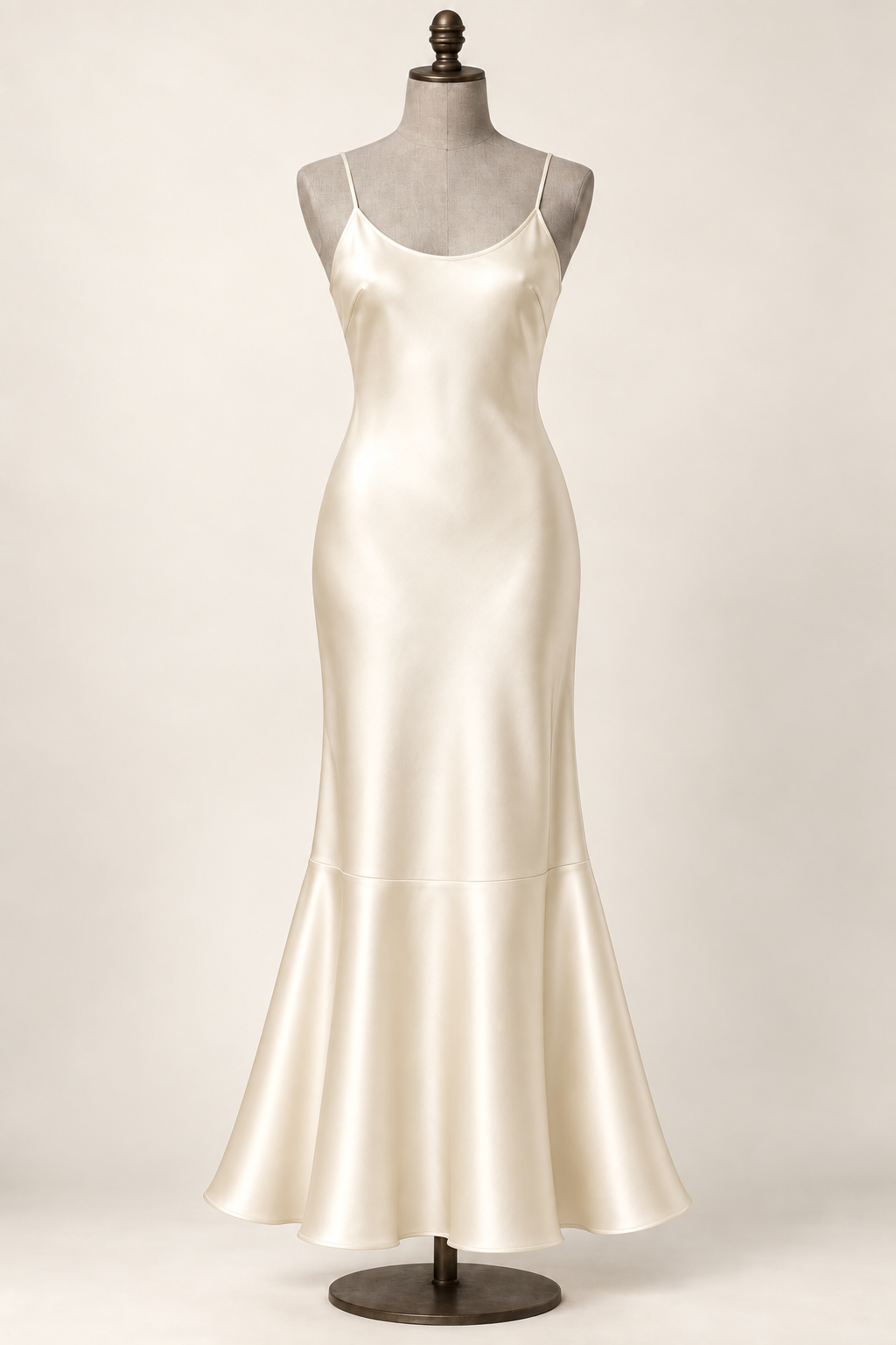 AI front preview of the antique-ivory slip with a single smooth flared lower flounce
