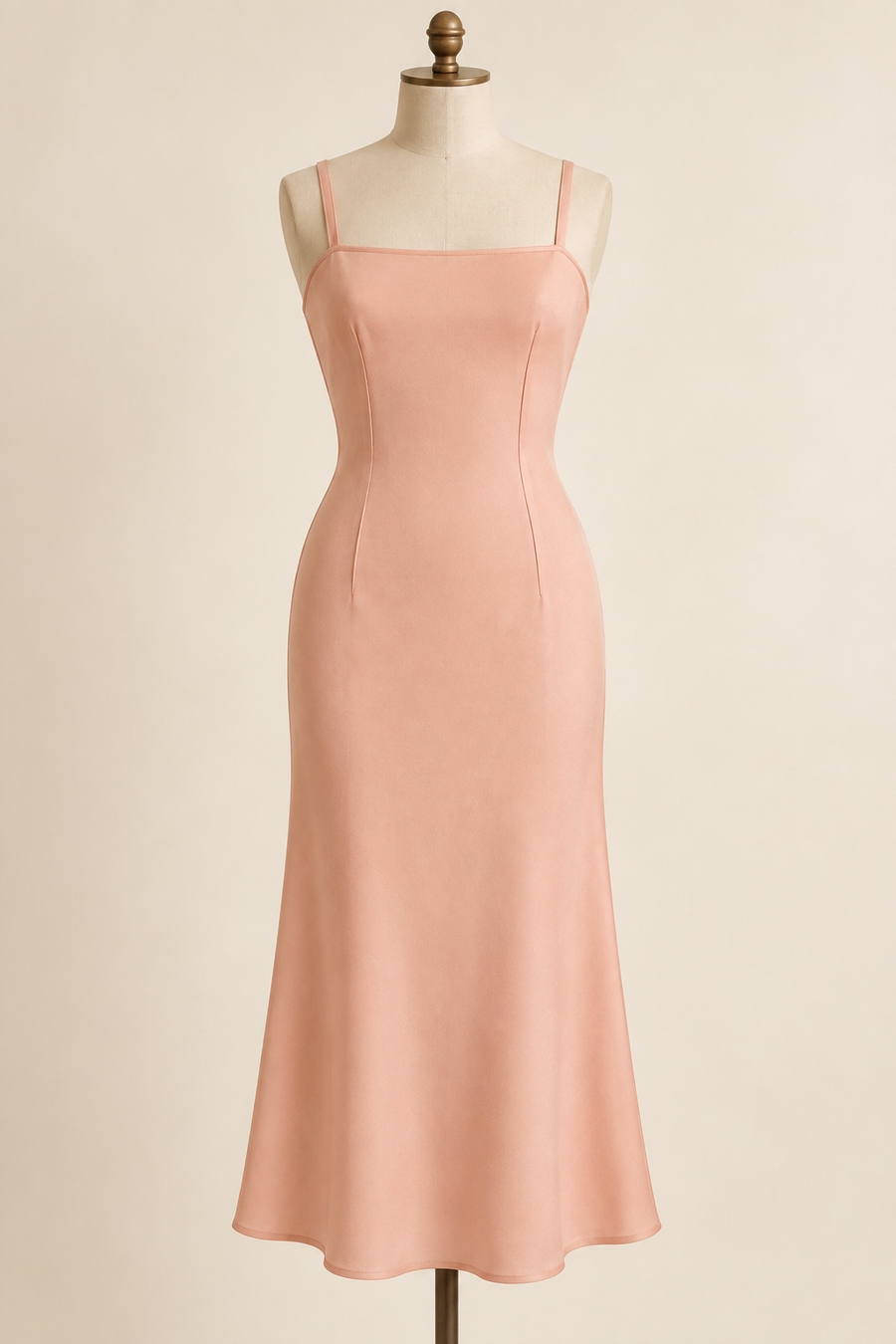 AI design preview: peach straight-neck slip with narrow straps and long vertical waist darts