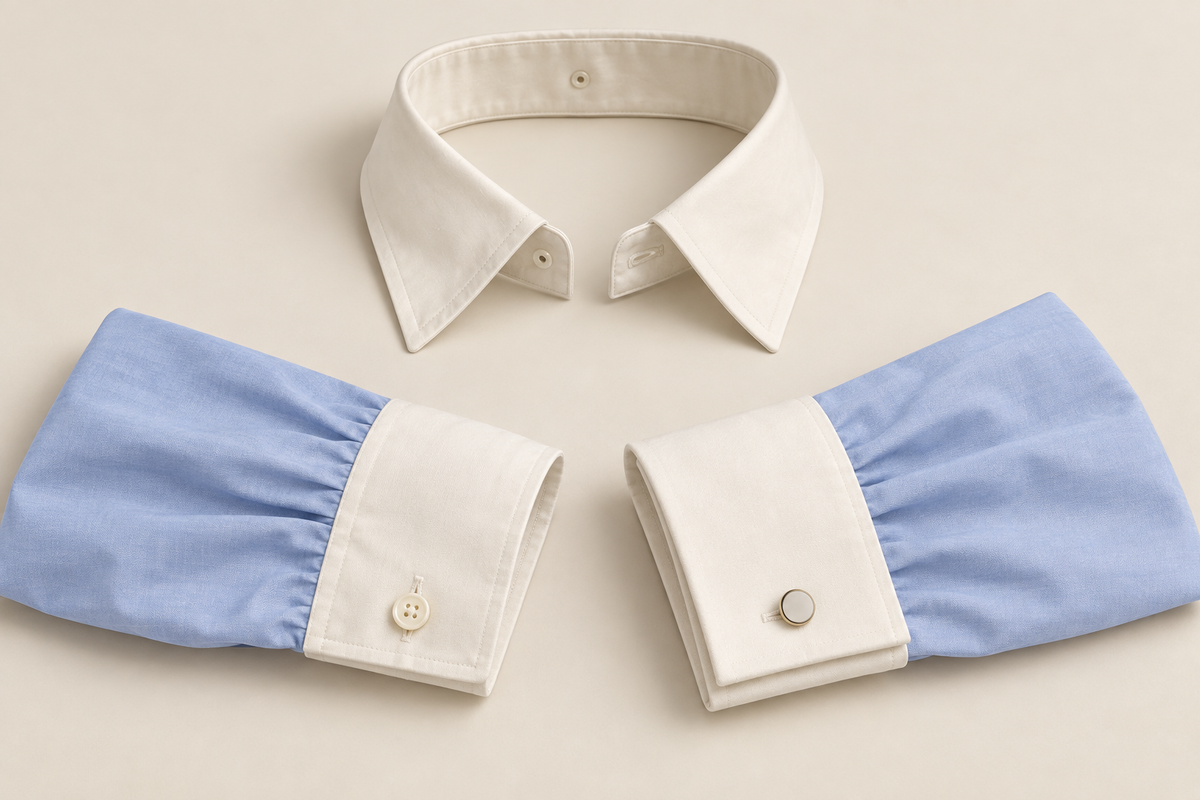 AI design preview: detachable pointed collar and straight versus turned-back cuff concept study