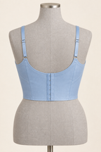 AI back preview of the powder-blue darted longline bra with adjustable straps and a long hook closure