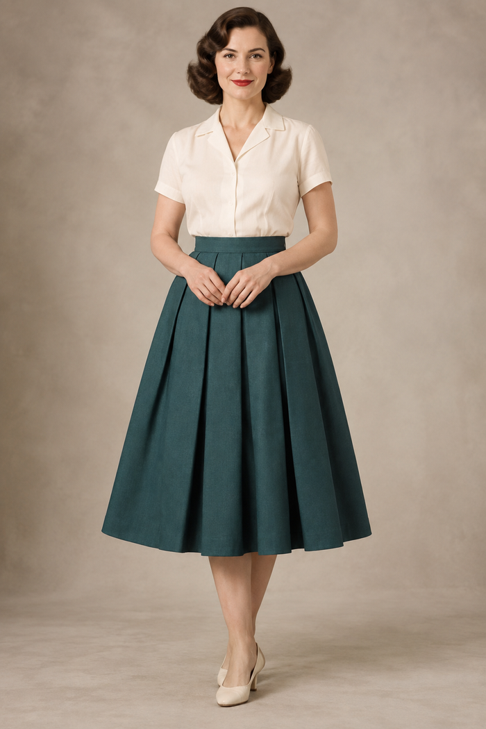Front design preview of the vintage-inspired box-pleat skirt.